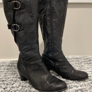 Gabor black leather heeled tall adjustable boots